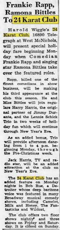 24 Karat Club (24 Carat Club) - Dec 17 1967 Article